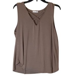 Women’s Emory Park Sleeveless Brown Tank Top X-Large Crisscrossed V-Neck